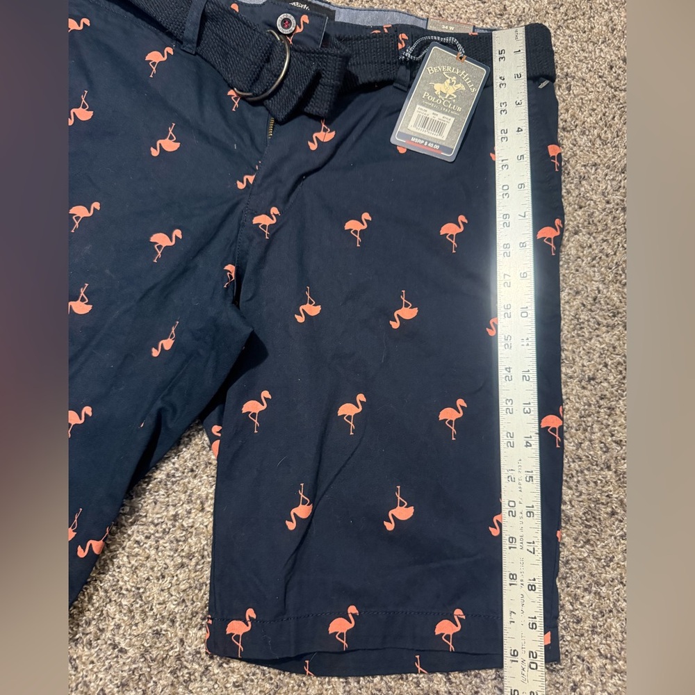 Beverly Hills Polo Club Navy‎ Flamingo Print Shorts with Belt- NWT - Picture 3 of 4